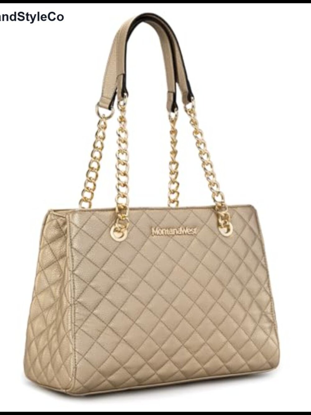 Quilted Faux Leather Tote Bag Chain Strap Shoulder Purse Medium